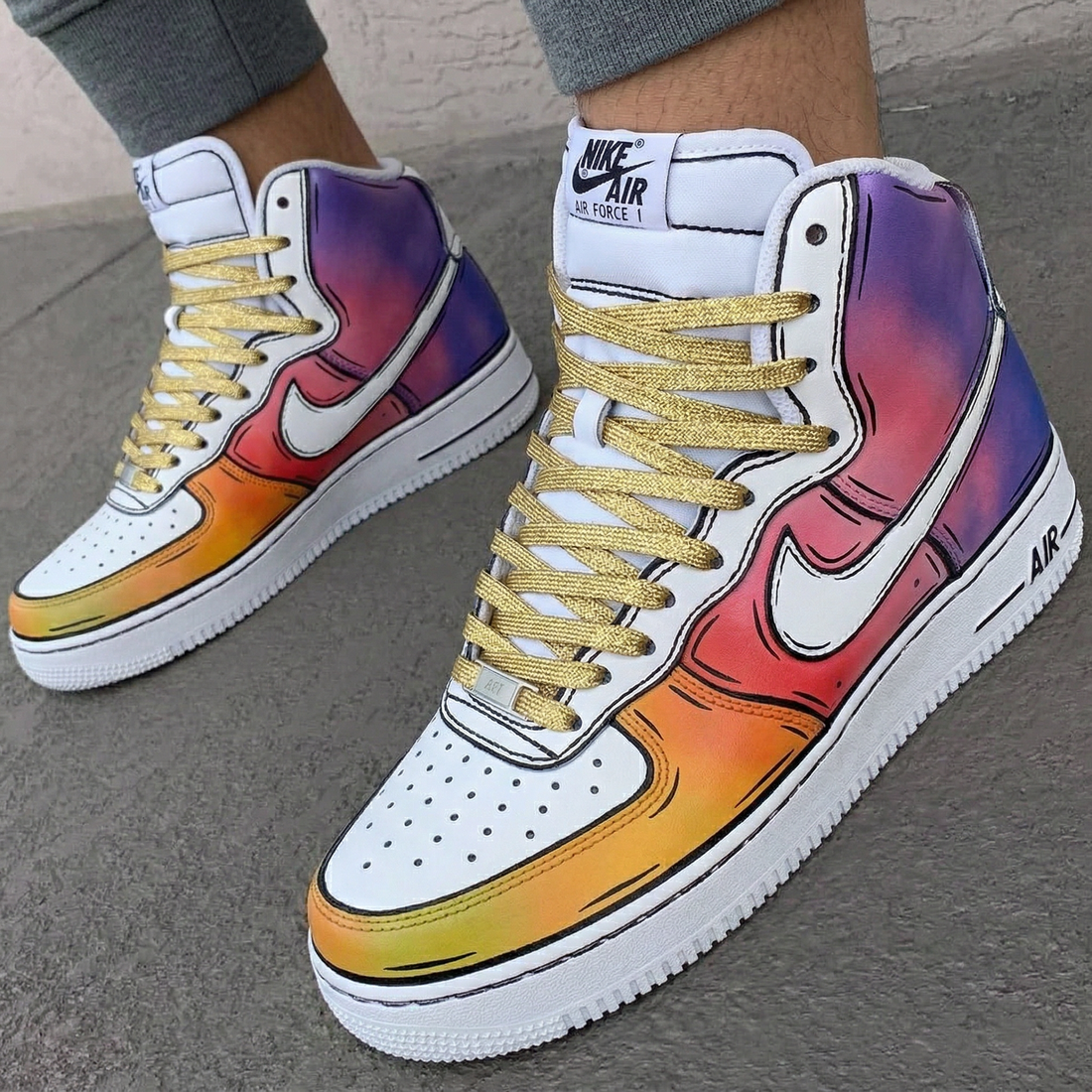 Custom AF 1s Shoes Cartoon Gradient Purple Red Orange Yellow