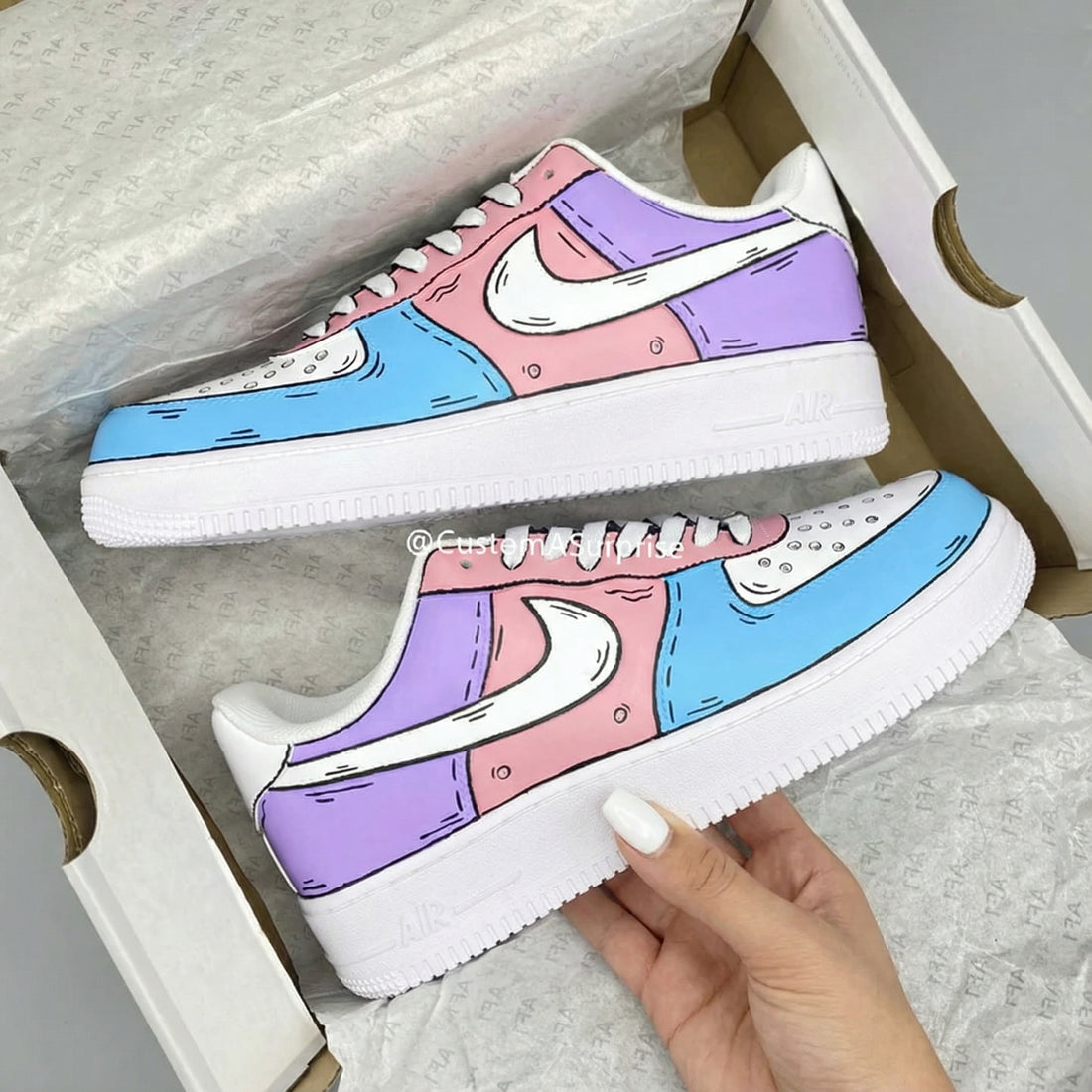 Custom AF 1s Shoes Cartoon Pattern Baby Pink Blue Purple