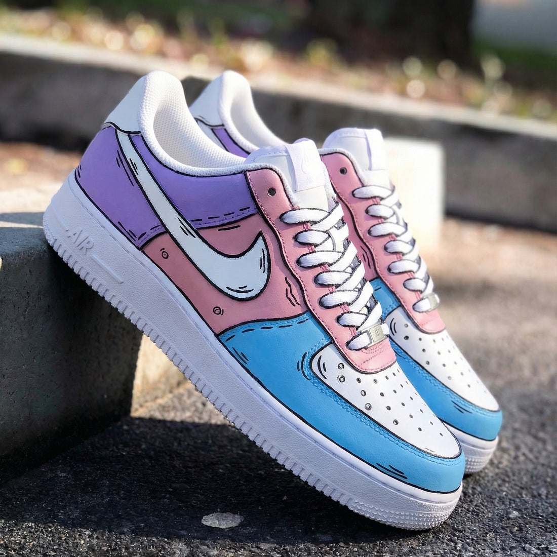 Custom AF 1s Shoes Cartoon Pattern Baby Pink Blue Purple
