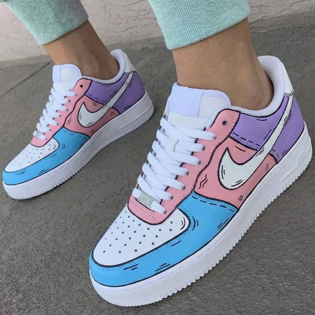 Custom AF 1s Shoes Cartoon Pattern Baby Pink Blue Purple