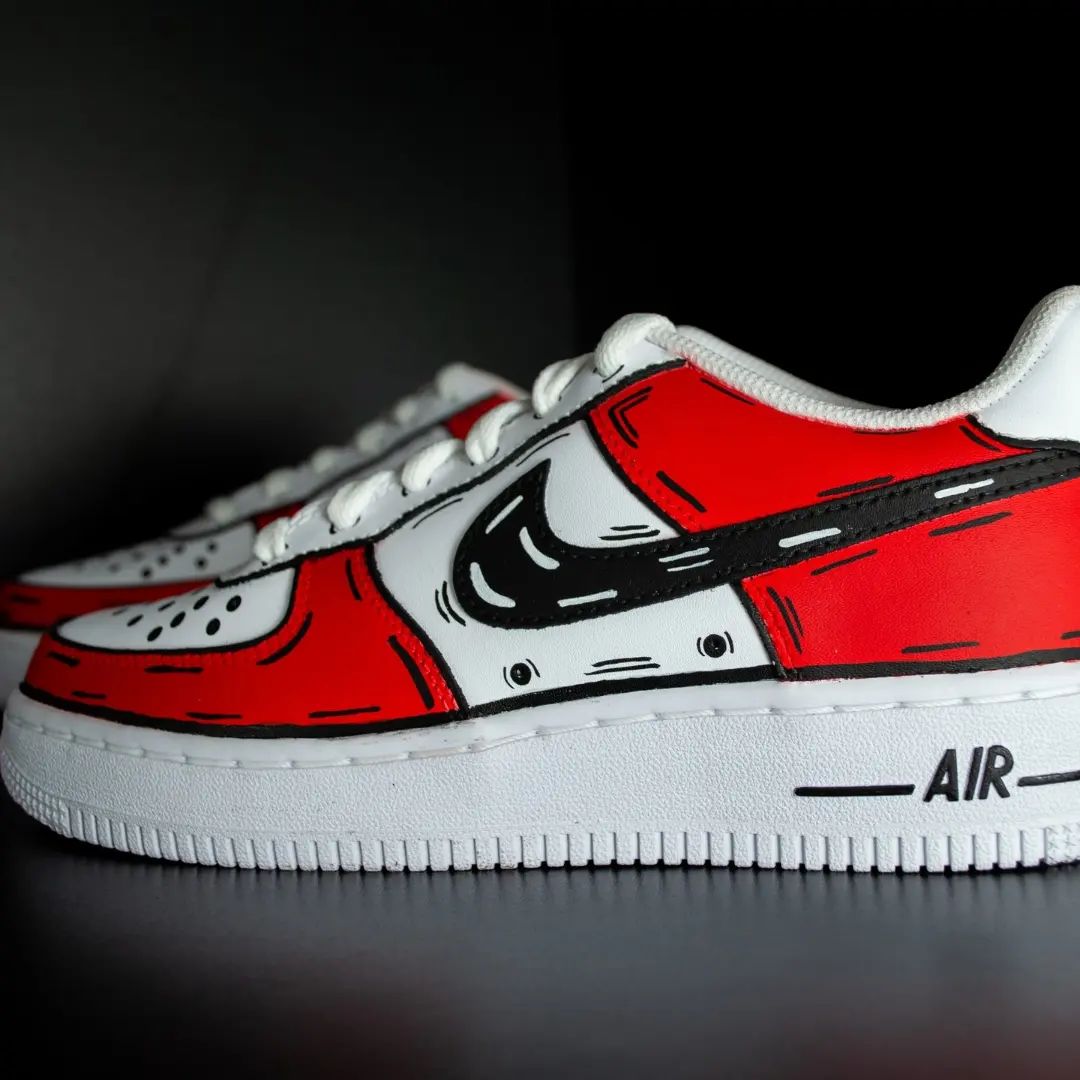 Custom AF 1s Shoes Cartoon Pattern Red Black and White