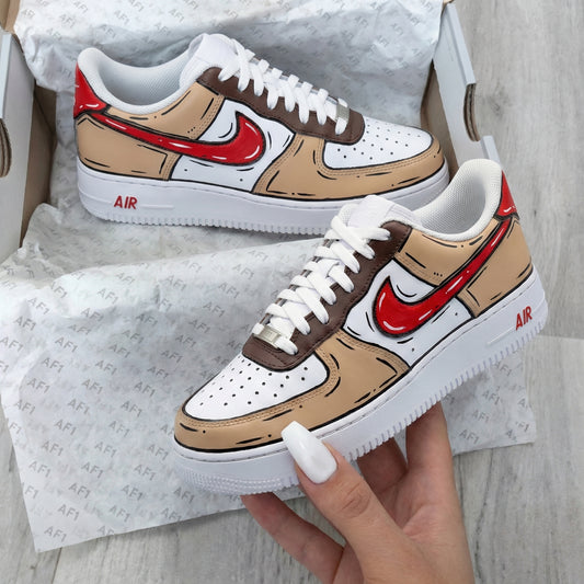 Custom AF 1s Shoes Cartoon Pattern Tan Brown Red