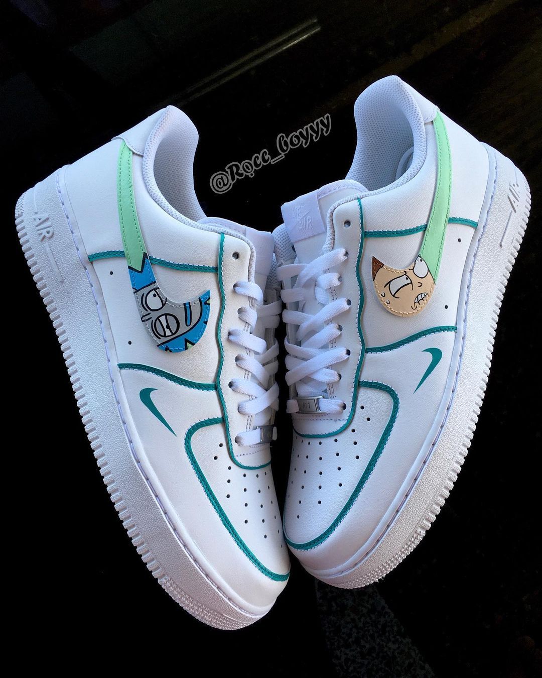 Custom AF 1s Shoes Cartoon Pattern Teal Green