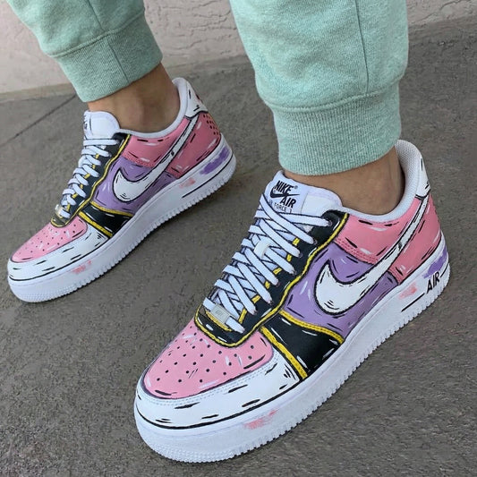 Custom AF 1s Shoes Cartoon Style Baby Pink Purple Black