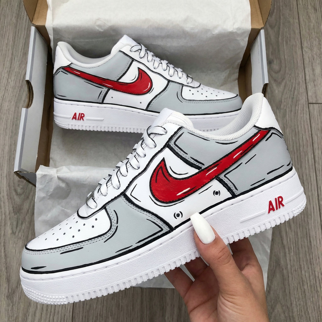 Custom AF 1s Shoes Cartoon Style Gray Red