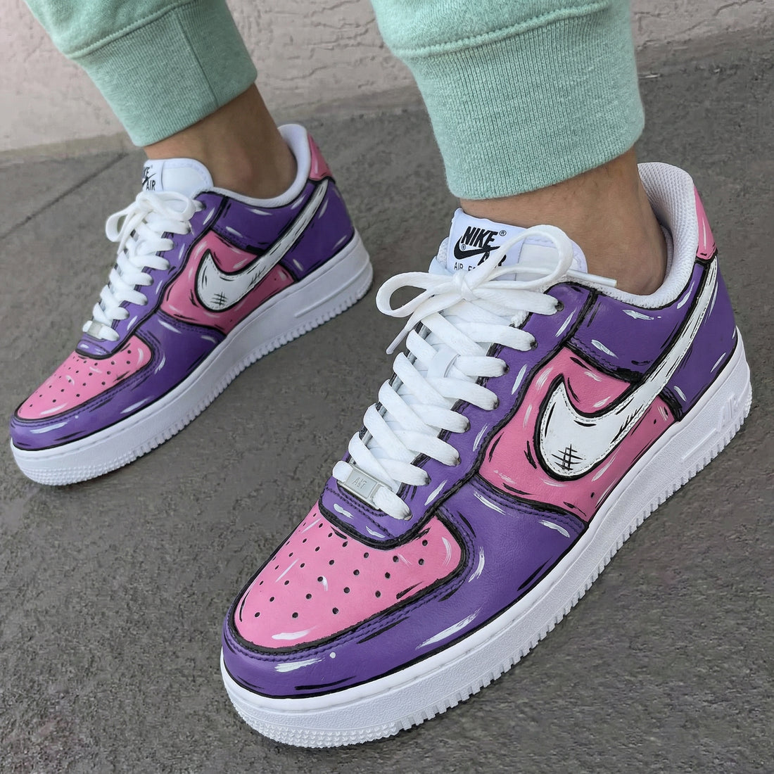 Custom AF 1s Shoes Cartoon Style Purple Baby Pink