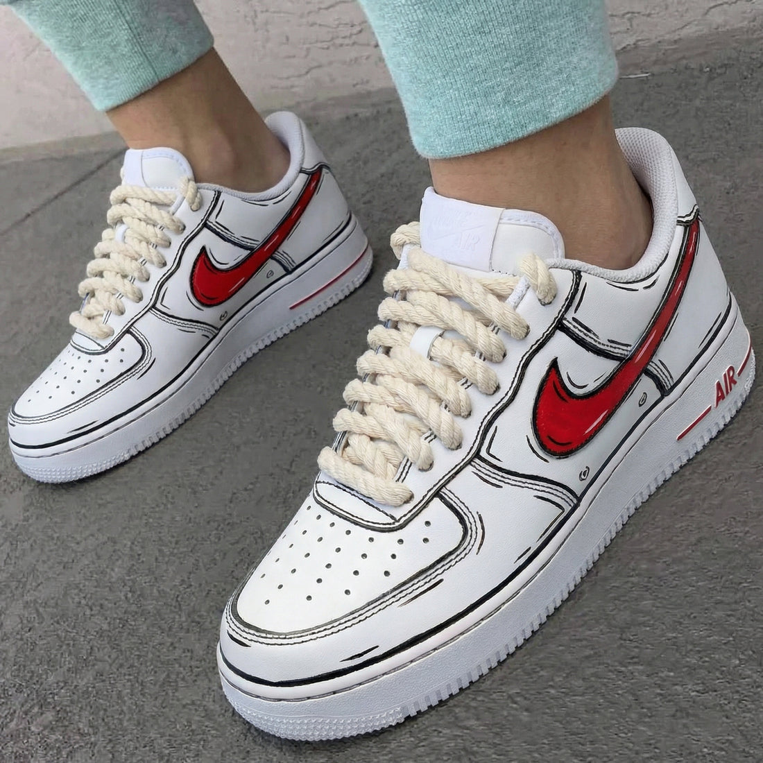 Custom AF 1s Shoes Cartoon Style Red Color