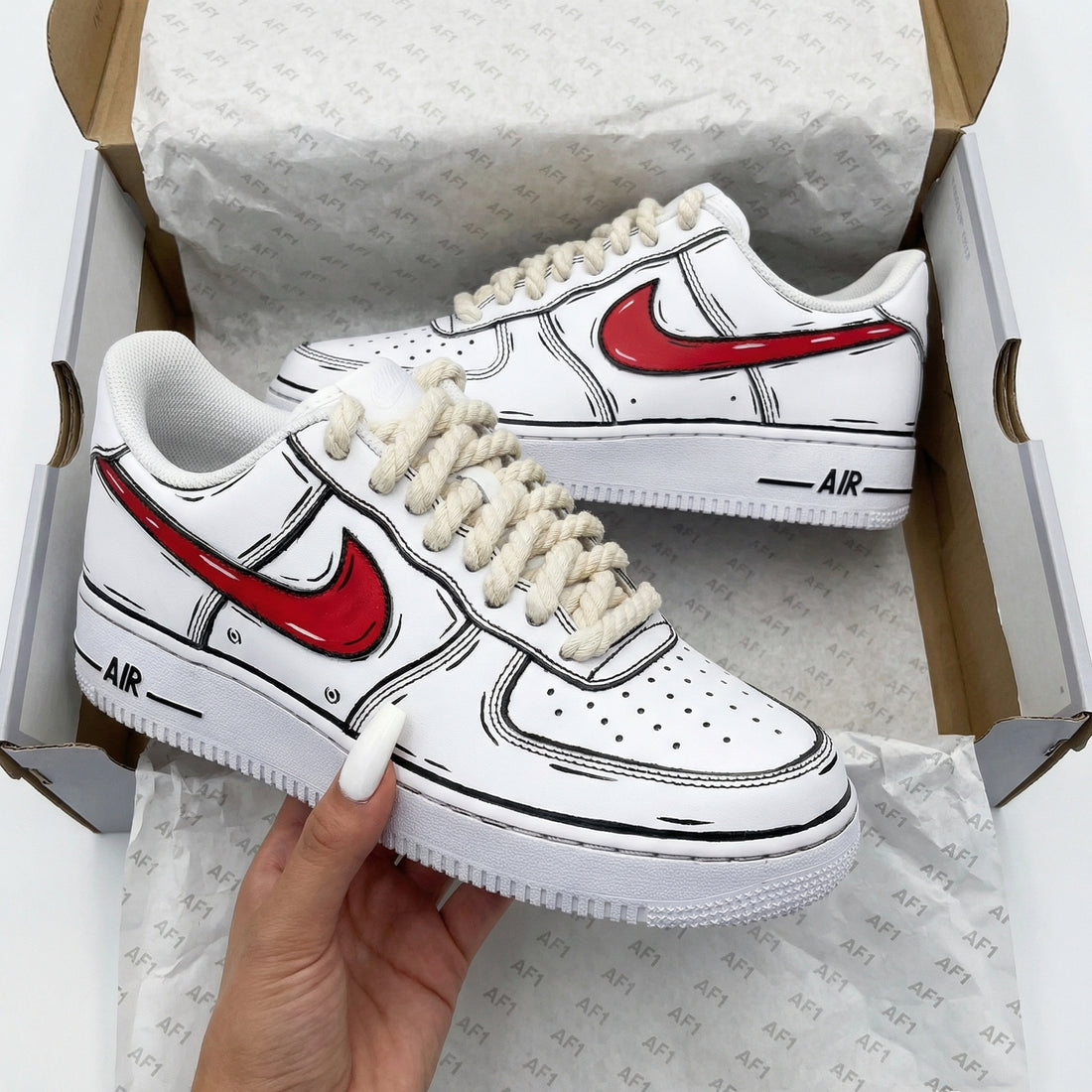 Custom AF 1s Shoes Cartoon Style Red Color