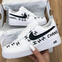Custom AF 1s Shoes CC Logo White Black