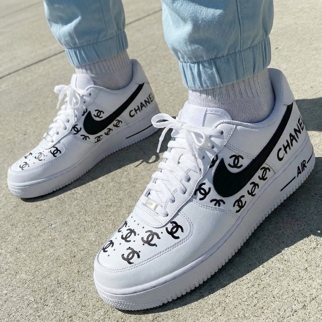 Custom AF 1s Shoes CC Logo White Black