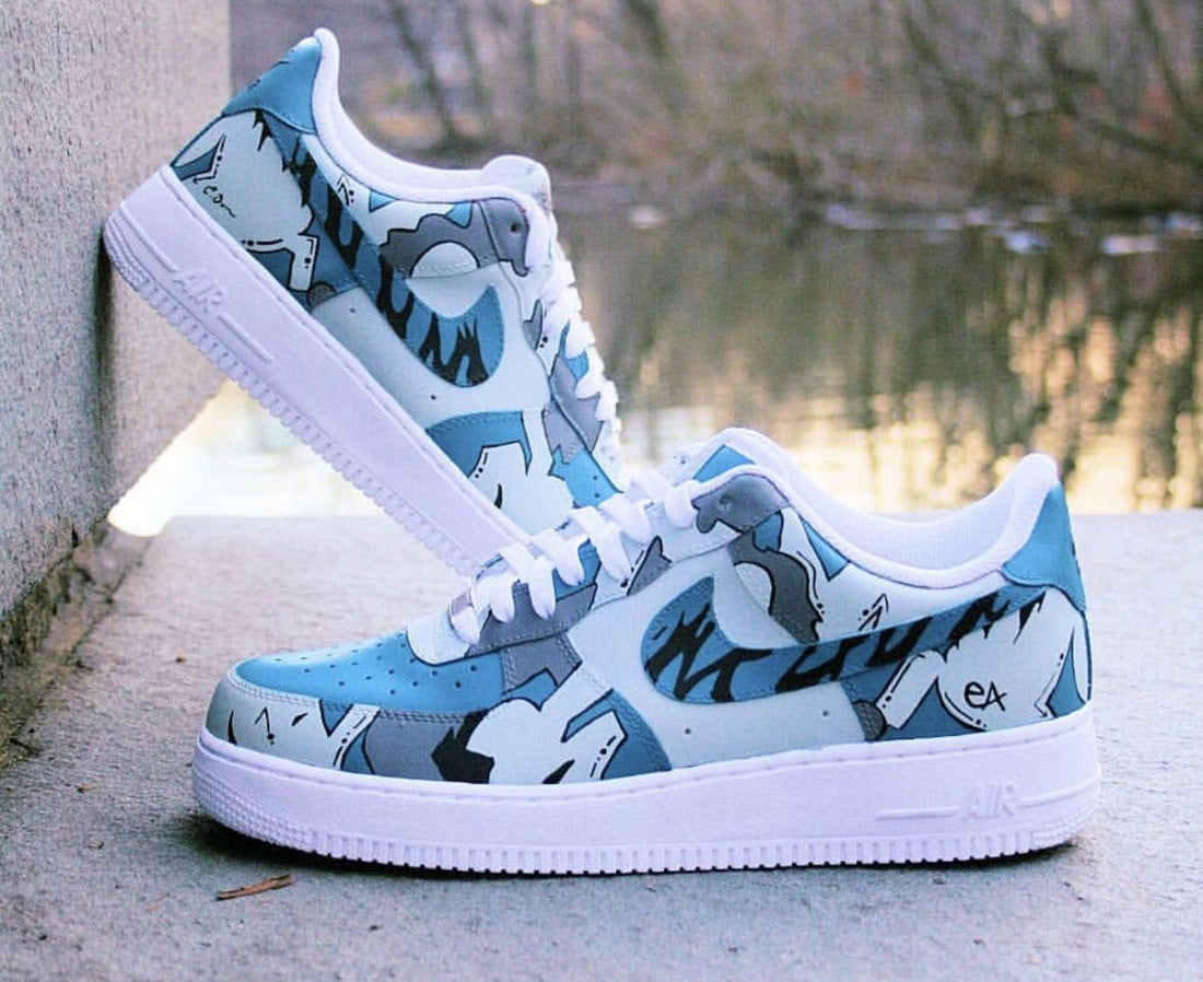 Custom AF 1s Shoes Charming Cartoon Pattern Baby Blue Gray