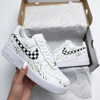 Custom AF 1s Shoes Checkerboard Swoosh Green Black Splatter