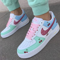 Custom AF 1s Shoes Cherries Glitter Swoosh Baby Blue Mint Green Pink