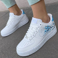 Custom AF 1s Shoes Cherry Blossom Branches Splatter Baby Blue