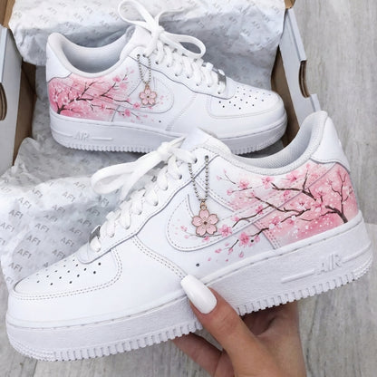 Custom AF 1s Shoes Cherry Blossom White Baby Pink