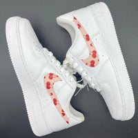 Custom AF 1s Shoes Cherry Pattern Baby Pink and Red