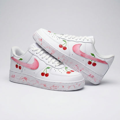 Custom AF 1s Shoes Cherry Pattern Baby Pink Red