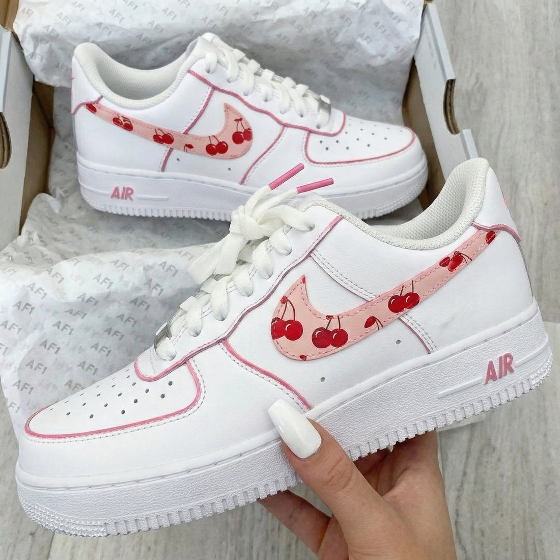 Custom AF 1s Shoes Cherry Pattern Pink Red
