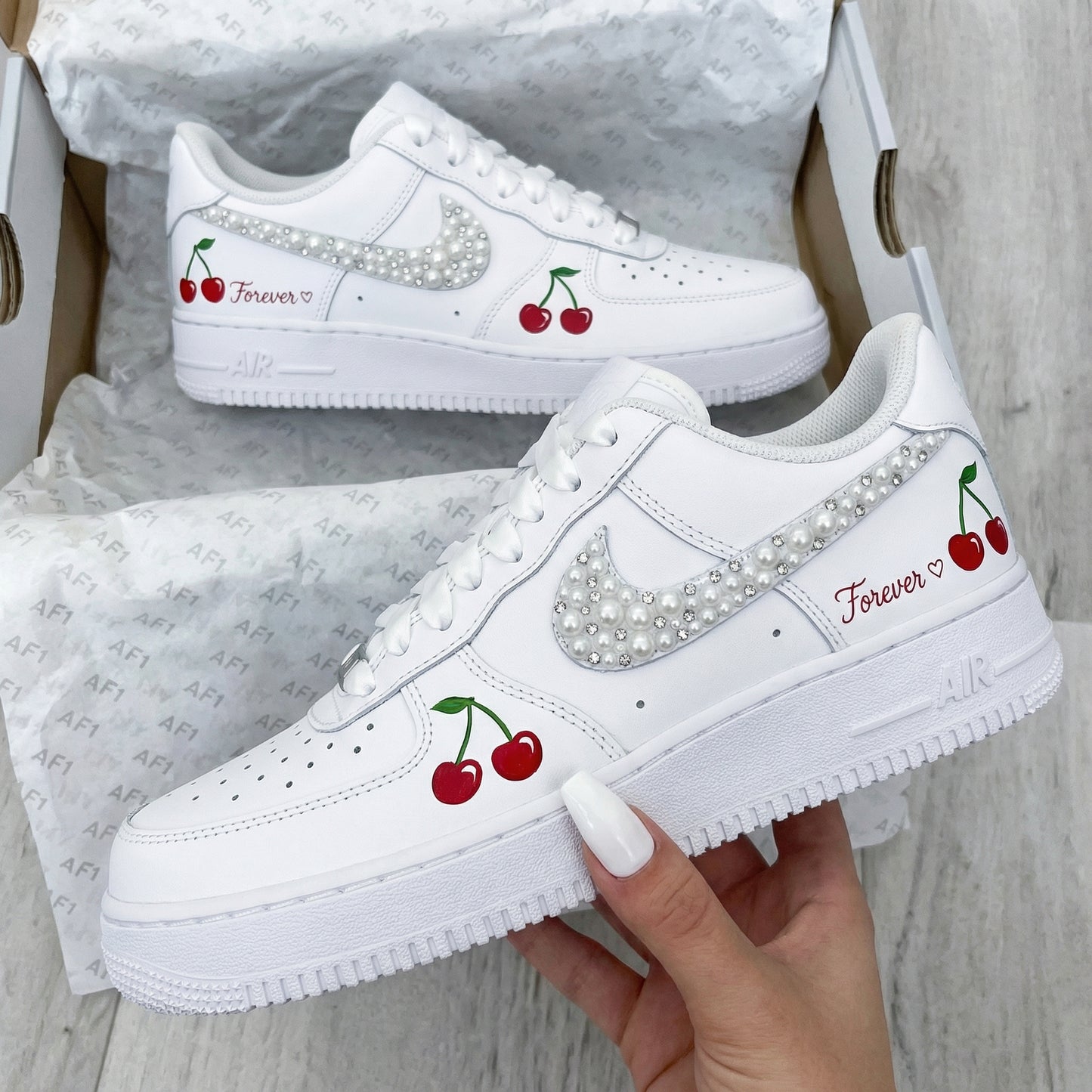 Custom AF 1s Shoes Cherry Pearl Red Green