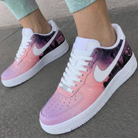 Custom AF 1s Shoes Cityscape Design Baby Pink Purple