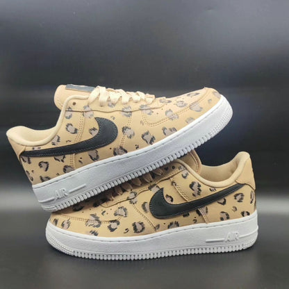 Custom AF 1s Shoes Classic Beige Base with Black Leopard Spots
