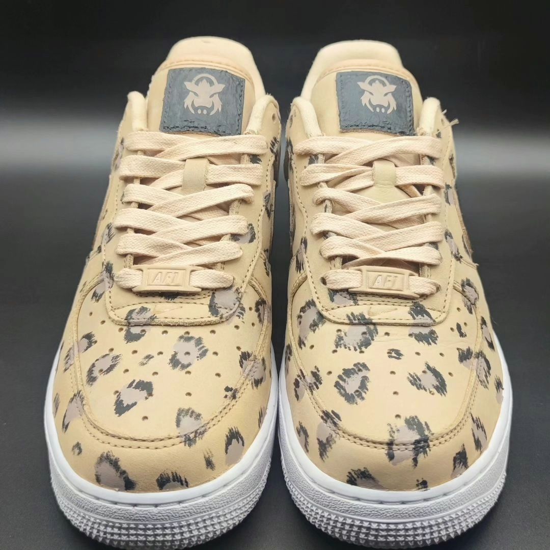 Custom AF 1s Shoes Classic Beige Base with Black Leopard Spots
