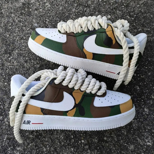 Custom AF 1s Shoes Classic Green and Brown Pattern Design