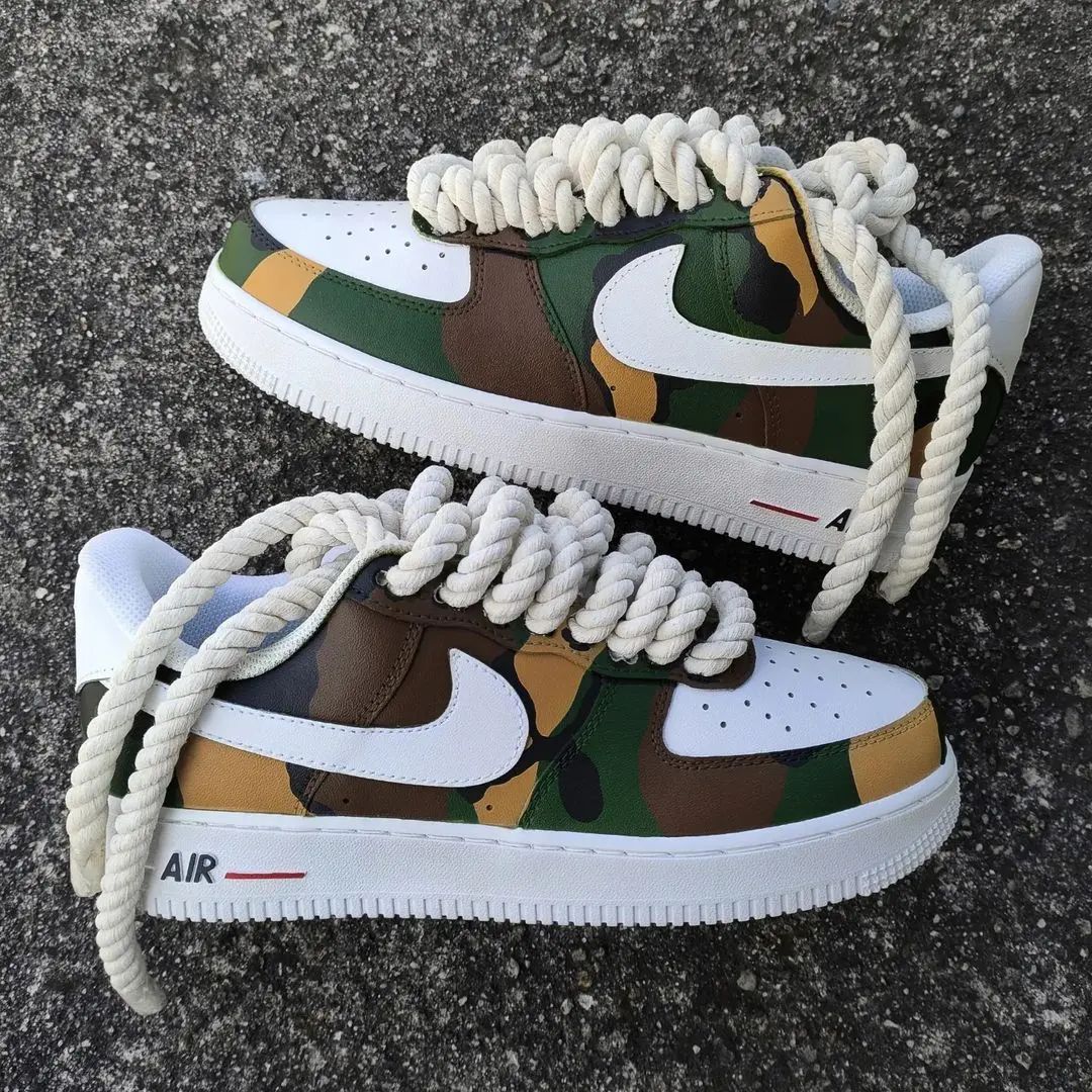 Custom AF 1s Shoes Classic Green and Brown Pattern Design