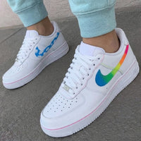 Custom AF 1s Shoes Clouds Rainbow Pattern Blue Pink