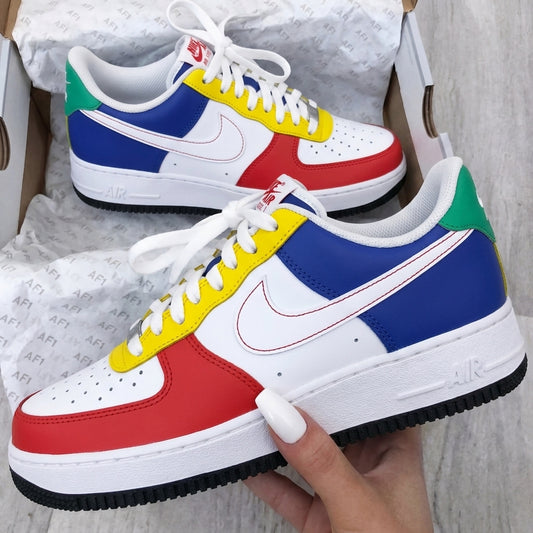 Custom AF 1s Shoes Color Blocked Red Yellow Blue Green