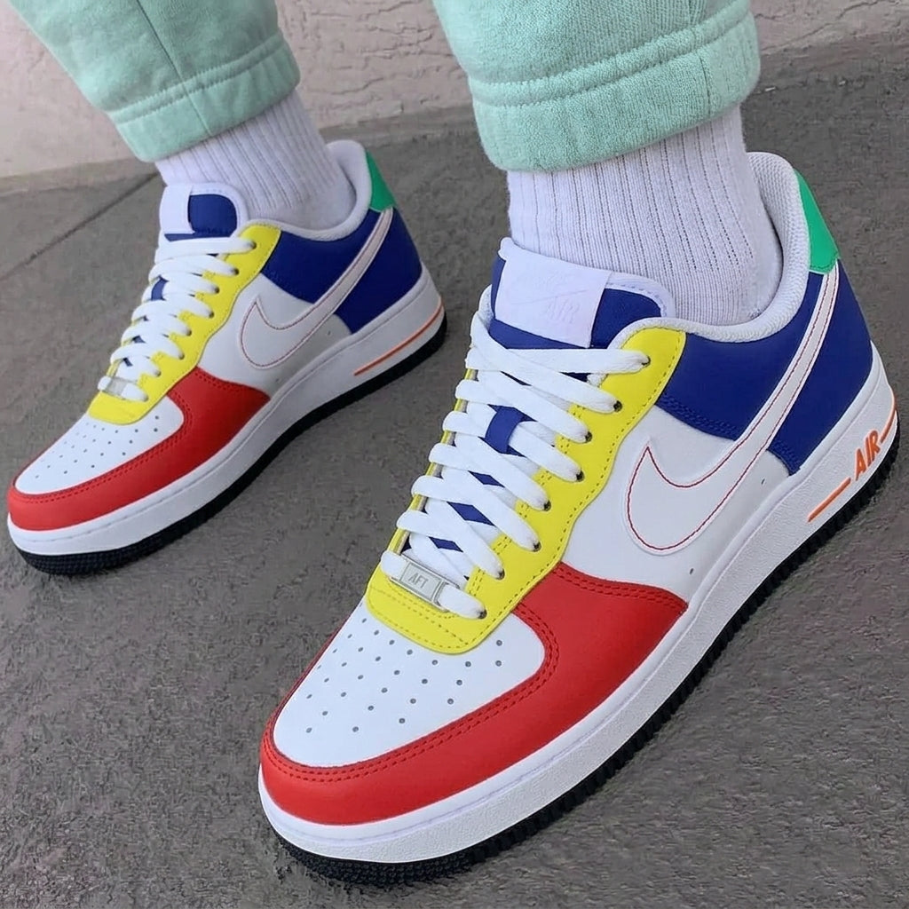 Custom AF 1s Shoes Color Blocked Red Yellow Blue Green