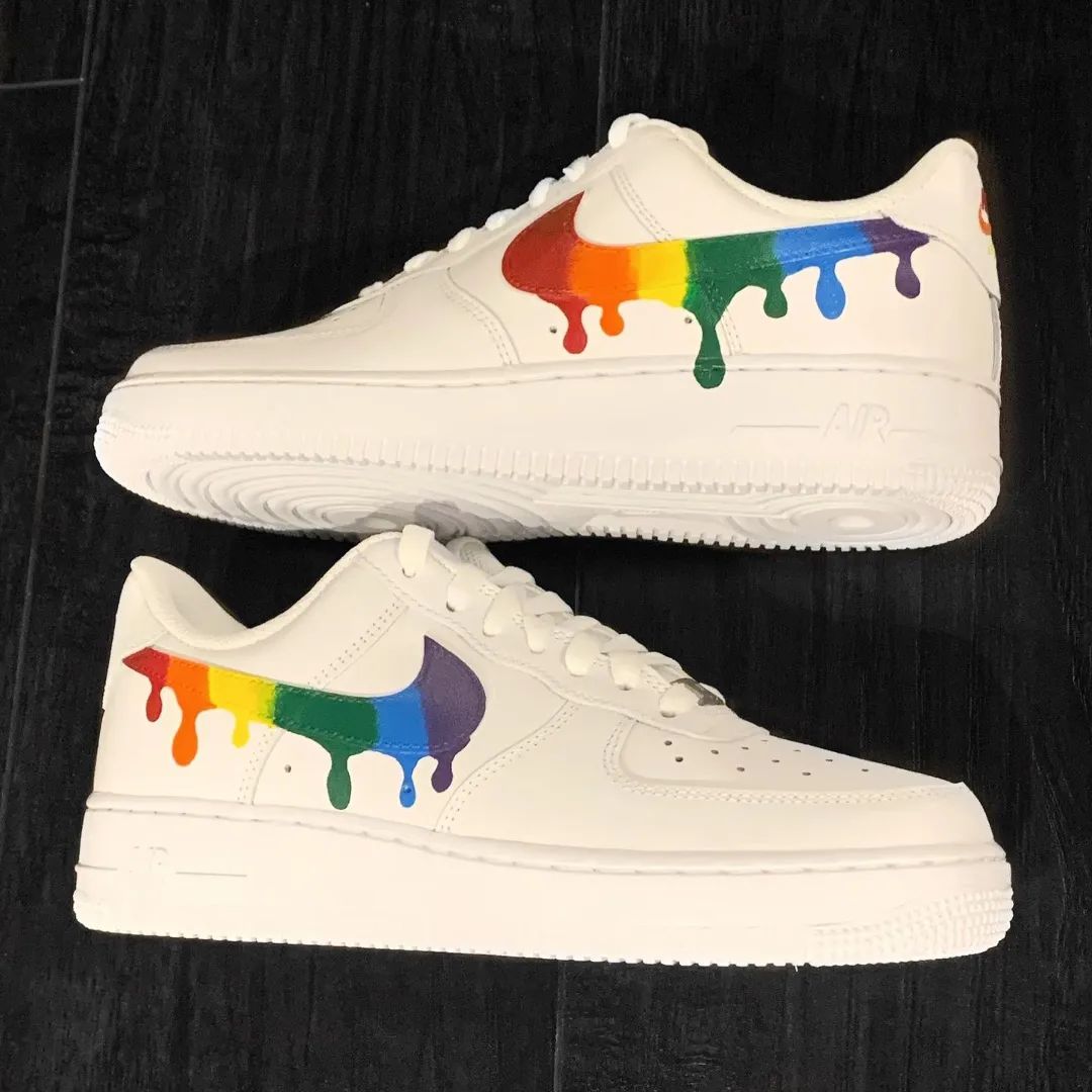 Custom AF 1s Shoes Colorful Rainbow Dripping Swoosh