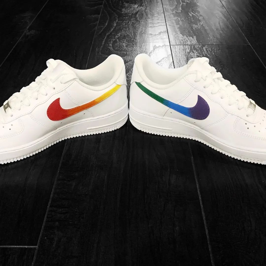Custom AF 1s Shoes Colorful Rainbow Dripping Swoosh
