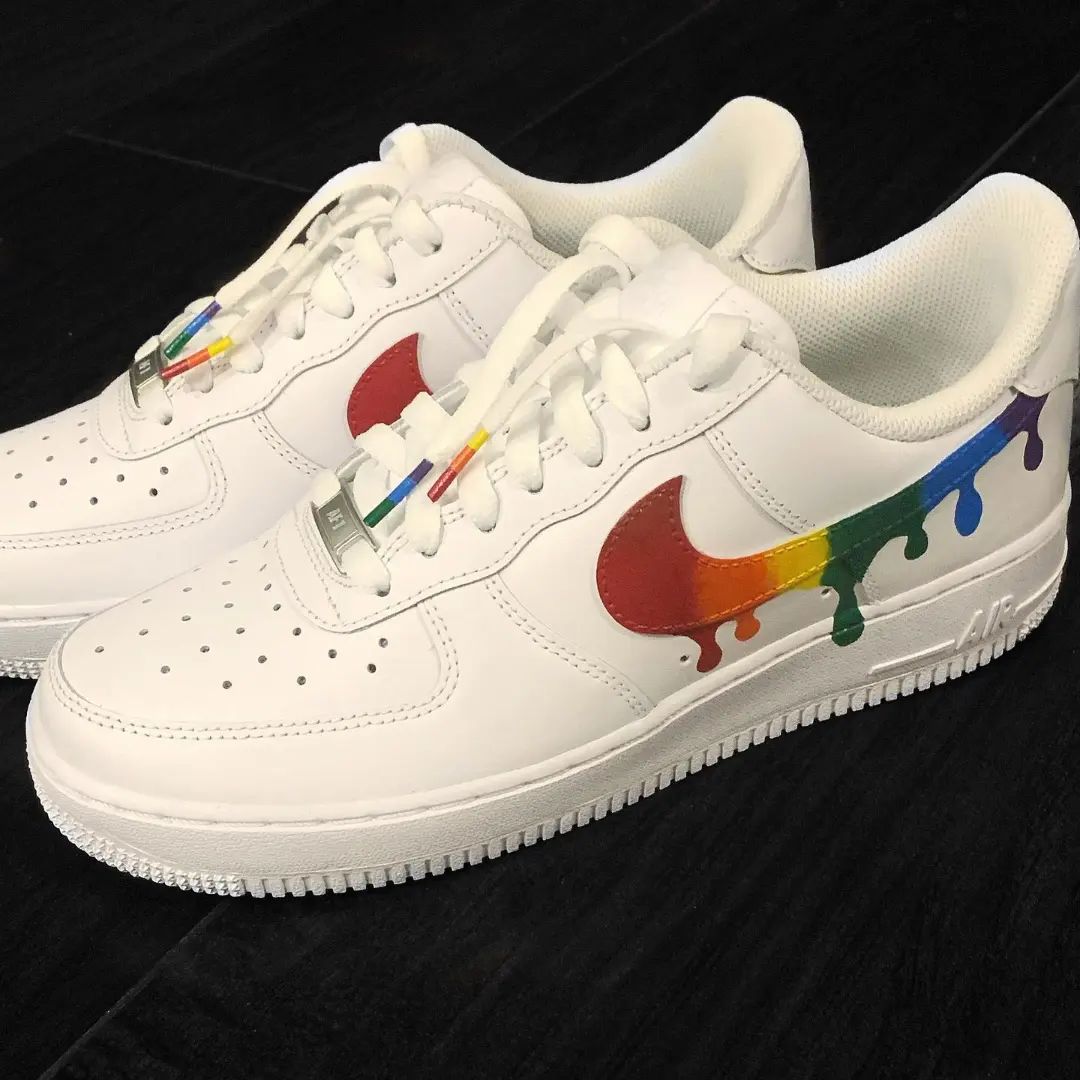 Custom AF 1s Shoes Colorful Rainbow Dripping Swoosh