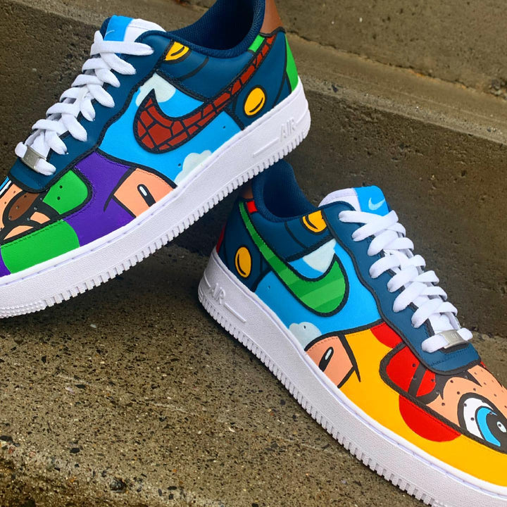 Custom AF 1s Shoes Comic Book Pattern Blue Multicolor
