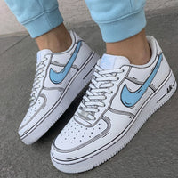 Custom AF 1s Shoes Comic Style Baby Blue Black