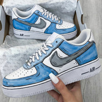 Custom AF 1s Shoes Comic Style Baby Blue Gray