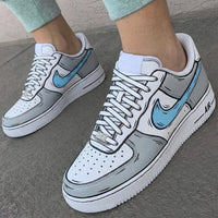 Custom AF 1s Shoes Comic Style Design Gray Baby Blue