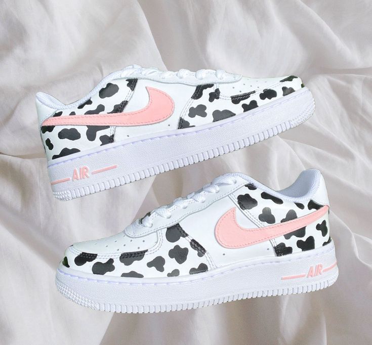 Custom AF 1s Shoes Cow Print Baby Pink