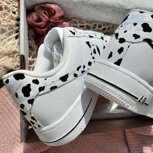 Custom AF 1s Shoes Cow Print Black Design
