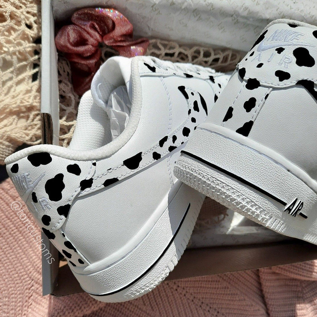 Custom AF 1s Shoes Cow Print Black Design