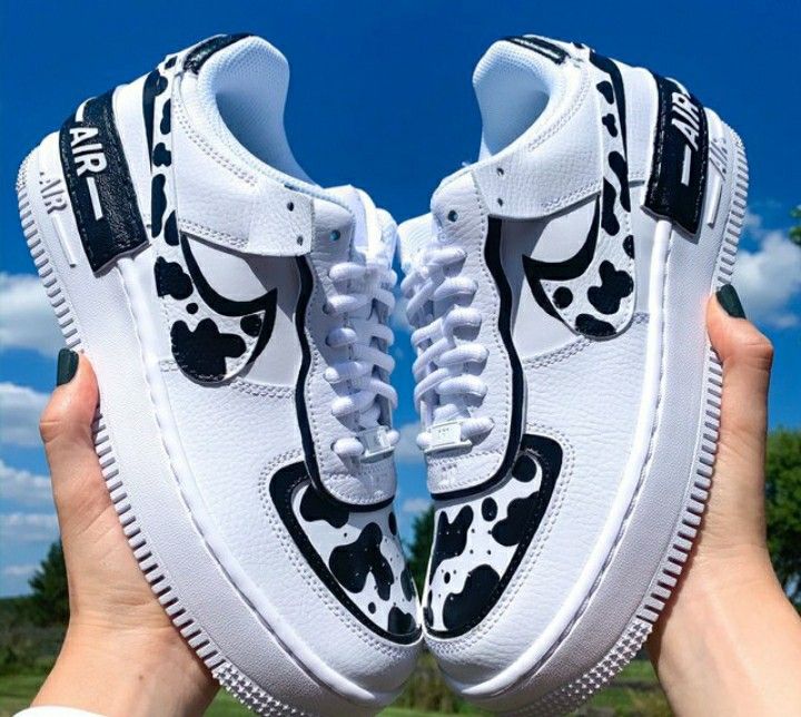 Custom AF 1s Shoes Cow Print Black White