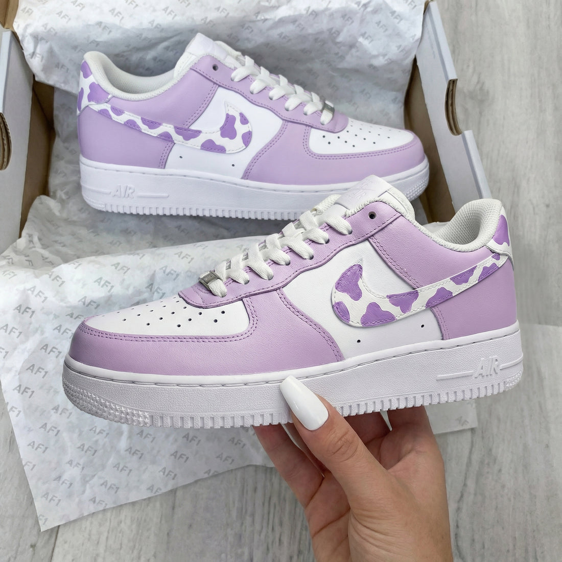 Custom AF 1s Shoes Cow Print Light Purple