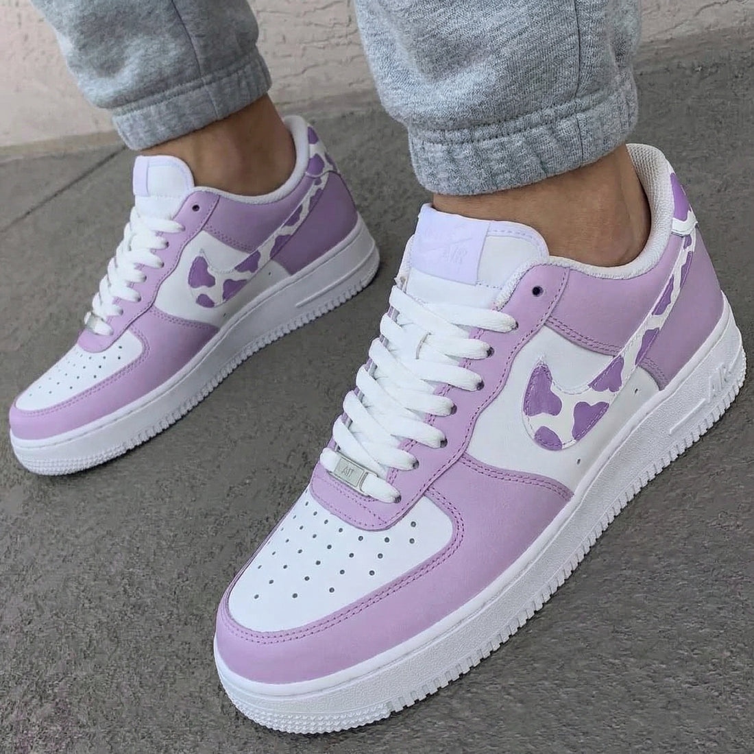 Custom AF 1s Shoes Cow Print Light Purple