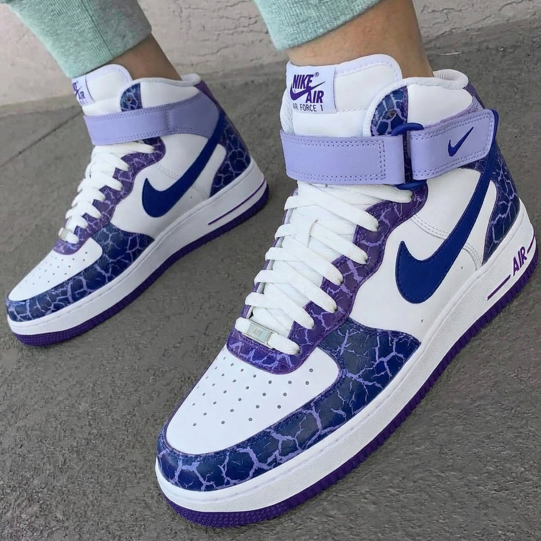 Custom AF 1s Shoes Cracked Pattern Purple Navy