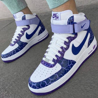 Custom AF 1s Shoes Cracked Pattern Purple Navy