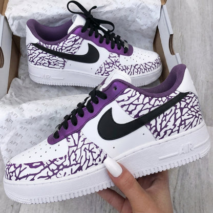 Custom AF 1s Shoes Cracked Print Purple Black