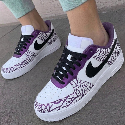 Custom AF 1s Shoes Cracked Print Purple Black