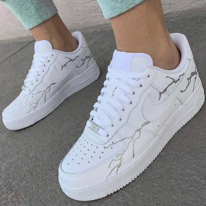Custom AF 1s Shoes Crackle Pattern Gray