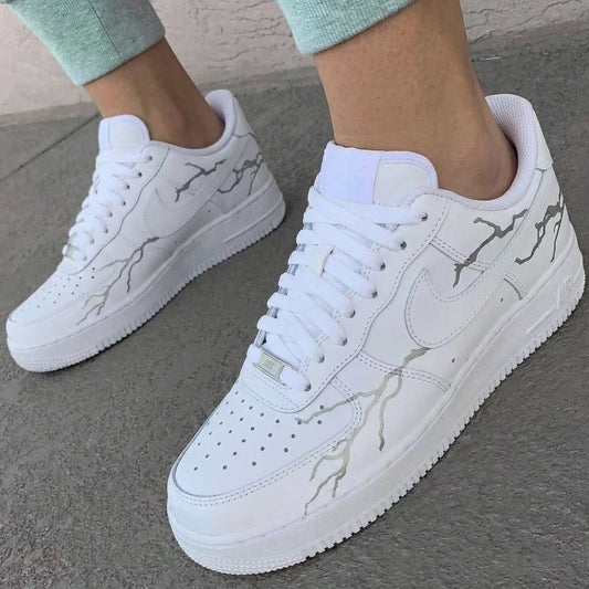 Custom AF 1s Shoes Crackle Pattern Gray